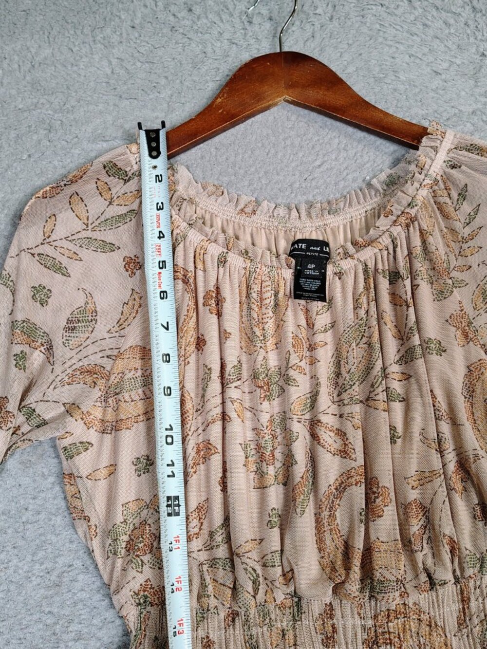 Kate And Lily Maxi Dress Women 4 Petite Beige Paisley Mesh Tiered Ruffle Cottage - Picture 5 of 11